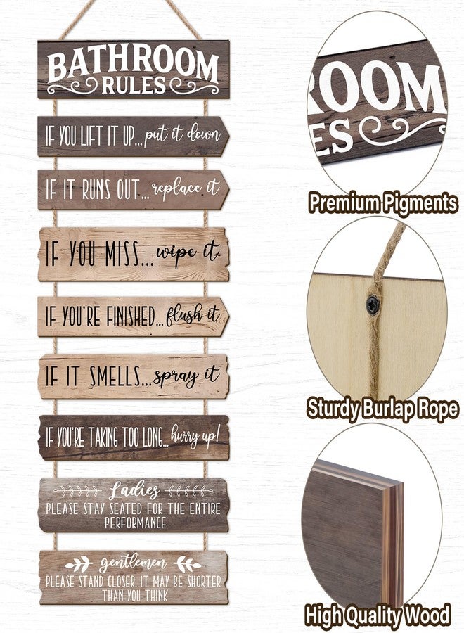 PEKCARGO Bathroom Wall Decor Funny Bathroom Signs Bathroom Rules Pictures Wall Art Decor Rustic Farmhouse Toilet Decor Wooden Sign (Brown) - Image 3